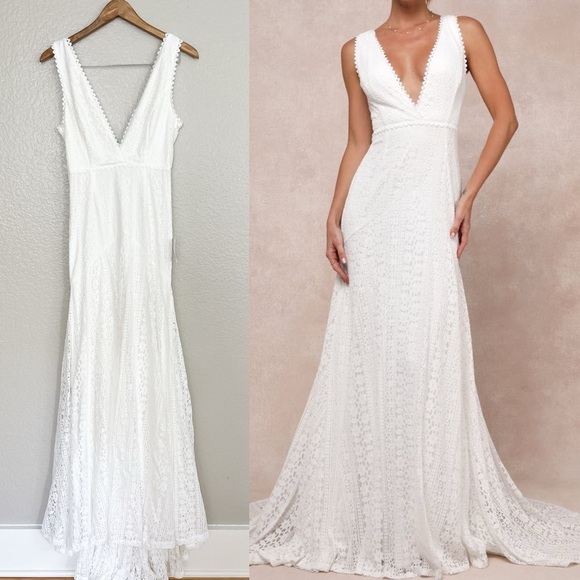 Lulus Dresses & Skirts - NWOT Infinite Bliss Ivory Lace Sleeveless Backless Trumpet Maxi Dress